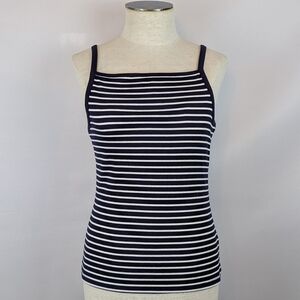 Philosophy Tank Top Squared Neckline Sleeveless Striped Fitted Navy White M NWT